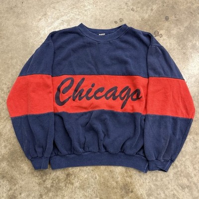 Vintage 80s Cropped Chicago Script Color Block Crewneck Sweatshirt USA Style L