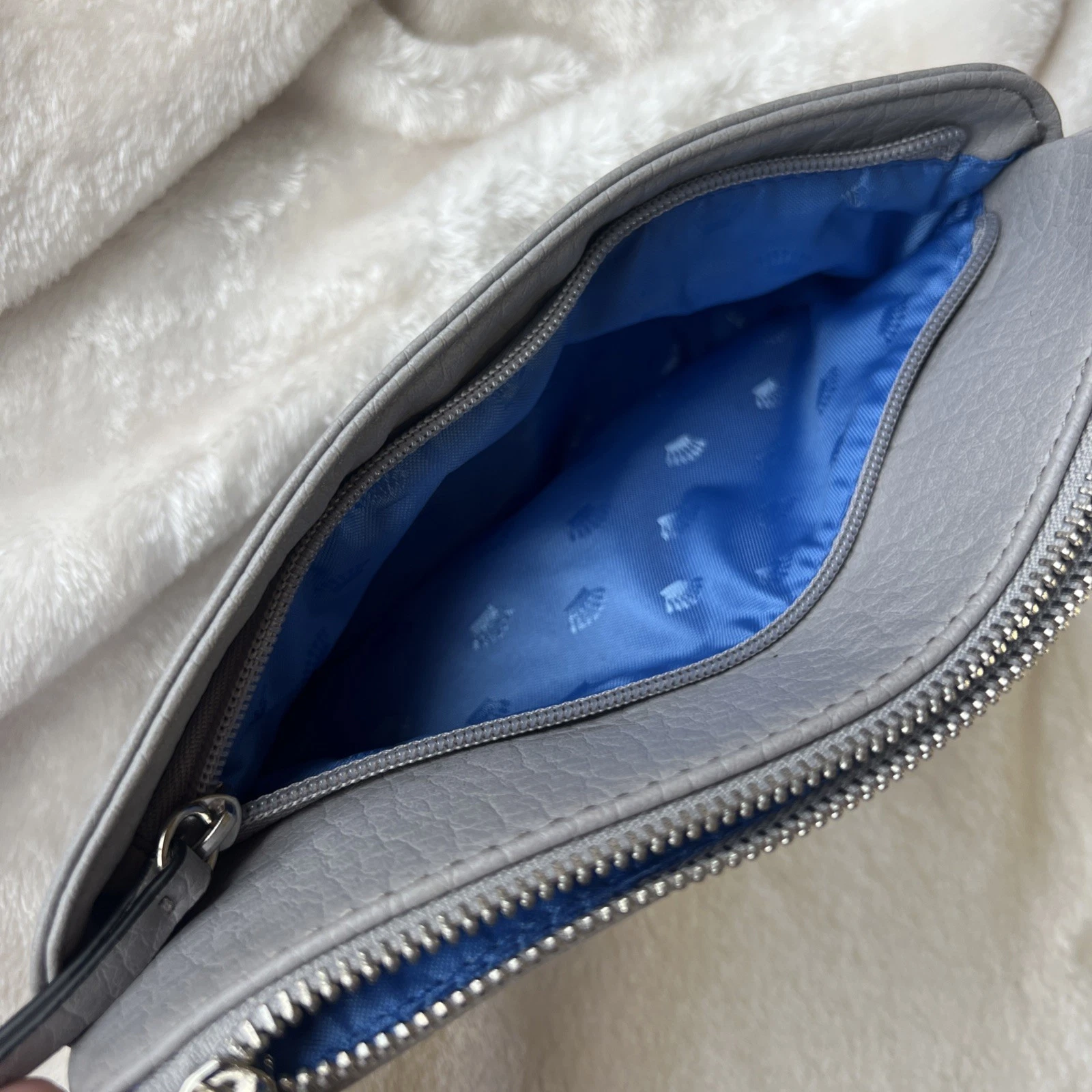 NUOVO! Portafoglio da polso vintage Y2K Juicy Couture grigio blu royal fodera preparazione