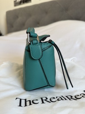Loewe Mini Puzzle Bag Teal Blue Green Smooth Leather w/ Strap