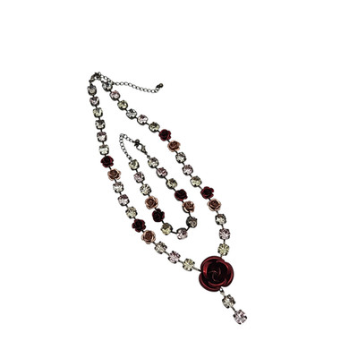 Beautiful Rose & Rhinestone Bracelet and Necklace set