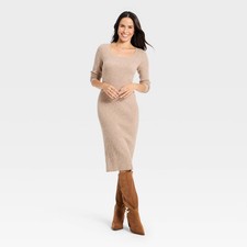 Women's Long Sleeve Textured Transitional Midi Sweater Dress - Universal