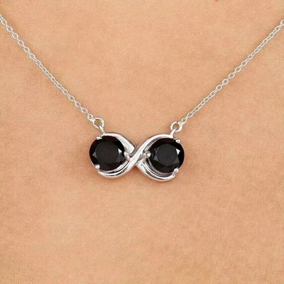 2Ct Round Cut Lab Created Black Spinel Pendant Necklace 14K White Gold Plated