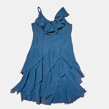 Signature by Robbie Bee Teal Ruffle Tiered Fit & Flare Cocktail Dress 10 Glam