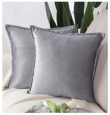 Samt Kissenbezüge Silber Boho Weich Deko Kissenhüllen 55x55cm Grau 2 Stück