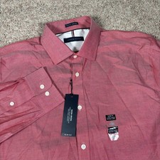 Tommy Hilfiger Mens Dress Shirt 16 32/33 Slim Fit Non Iron Cayenne Red New