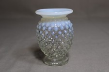 1 FENTON Clear White Opalescent 3 1/2" Tall Vase In The Hobnail Pattern C
