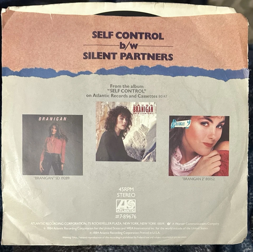 Laura Branigan-45 RPM-Atlantic 7-89676 (Self Control/Silent Partners)-1984-VG+ - Image 4 of 4