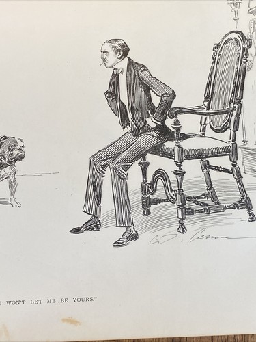 Gibson Girls Print Antique Art Sketch 11”x17” BULLDOG GUARDING WOMAN - 2 sided - Picture 11 of 19