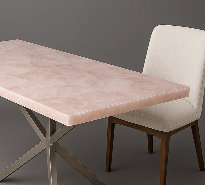 Luxury Rose Quartz Crystal Table Top – Handmade Coffee & Dining Table | Customiz - Image 4 of 4