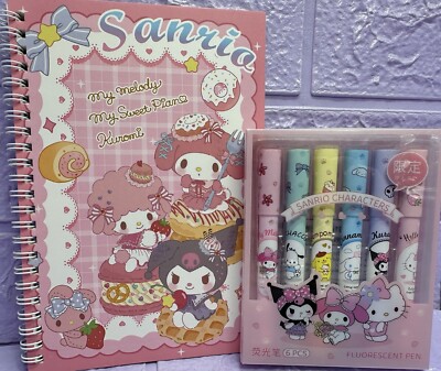 SANRIO Figuren A5 Notizbuch 6 Stück Sanrio Textmarker Stifte Konvolut Geschenk