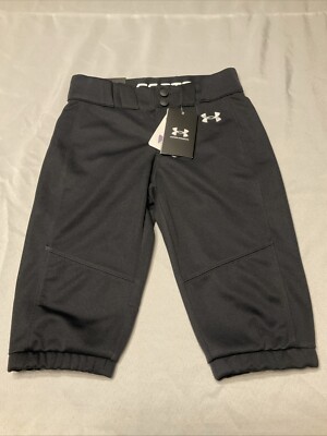 Under Armour Girls Cropped Softball Pants YXS  Black Stretch Utility Pant