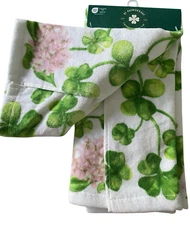 St. Patrick’s Day Kitchen Towels Set of 2 Green Clover Shamrock Floral 16"x 26"