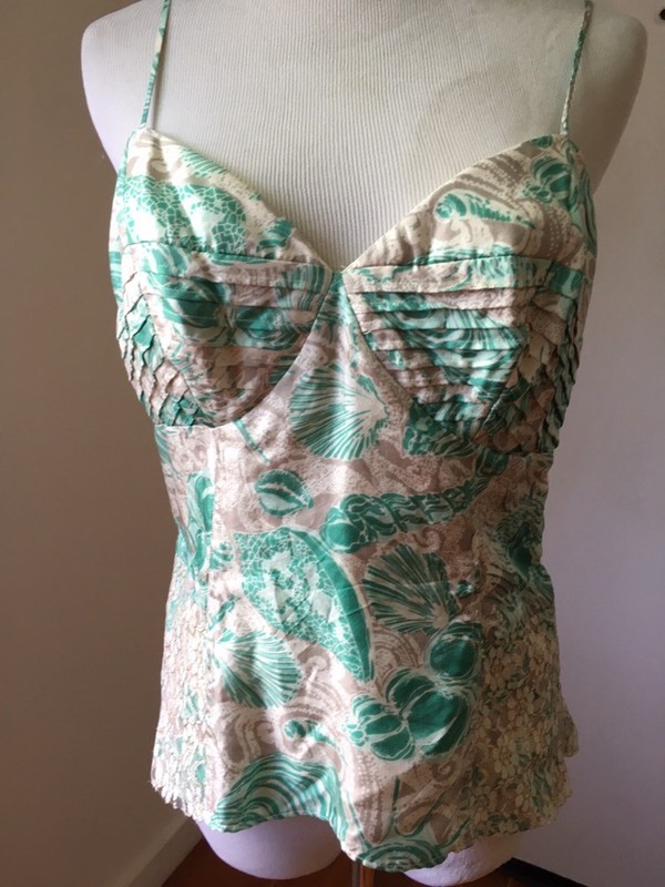womens silk top blouse spaghetti strap walter multi-color sea ocean shells lace