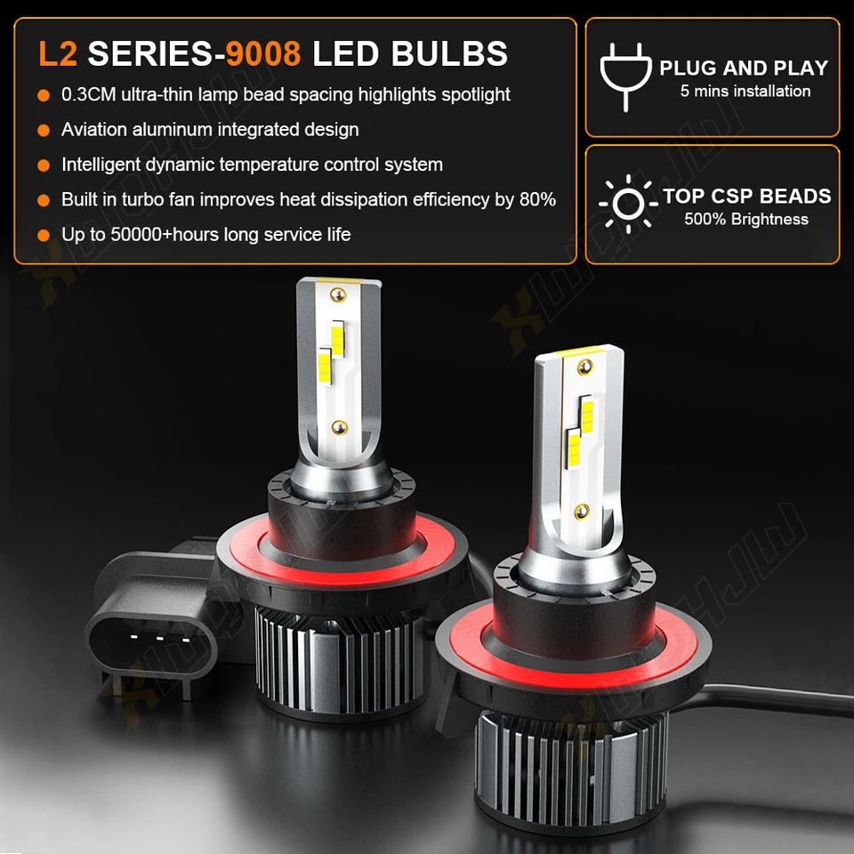 2pc H13 9008 LED Headlight Bulbs Conversion Kit 6000K For Nissan NV200 2013-2020 - Image 2 of 4