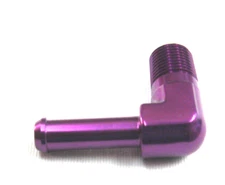 1/8" NPT to 1/4" barb 90 Degree slip on hose fitting Show Polished Purple Alum