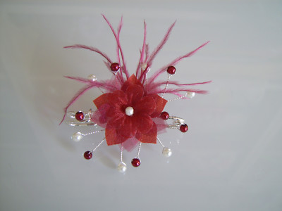 Attache/Remonte Traine Broche Ivoire/Rouge Bordeaux Fleur robe Mariée/ Mariage
