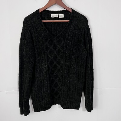 Vintage White Stag Womens Cable-Knit Sweater Size 16W Black Glittery