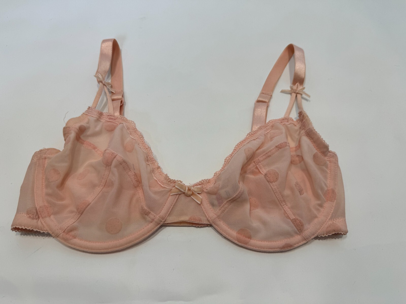 George Bra Underwired Nonpadded Polka Dots Lace Bra Size 34D Pink