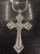 Crushed Canary Cross Pendant Large Simulated Diamonds Free Franco Chain Bling