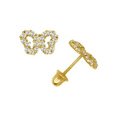 Solid 14K Yellow Gold Butterfly Cubic Zirconia Stud Screw Back Earrings Gift