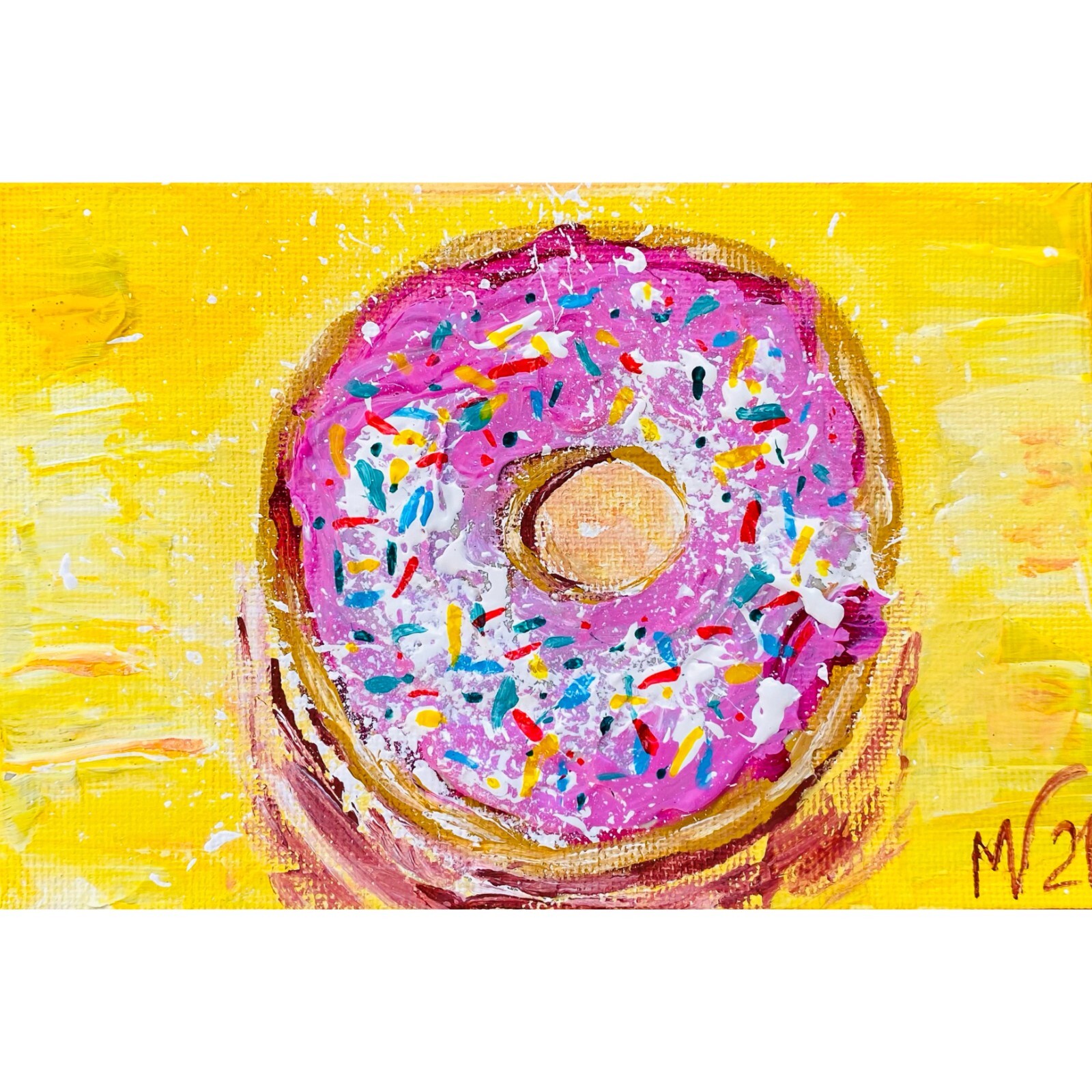 Original Donut Painting Canvas Art for Sweet Kitchen Still Life Decor