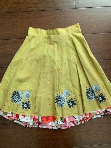 Boutique Queen Bee Girls Skirt Green w/ Blue Flower Fully Lined Size 6 - Picture 4 of 9