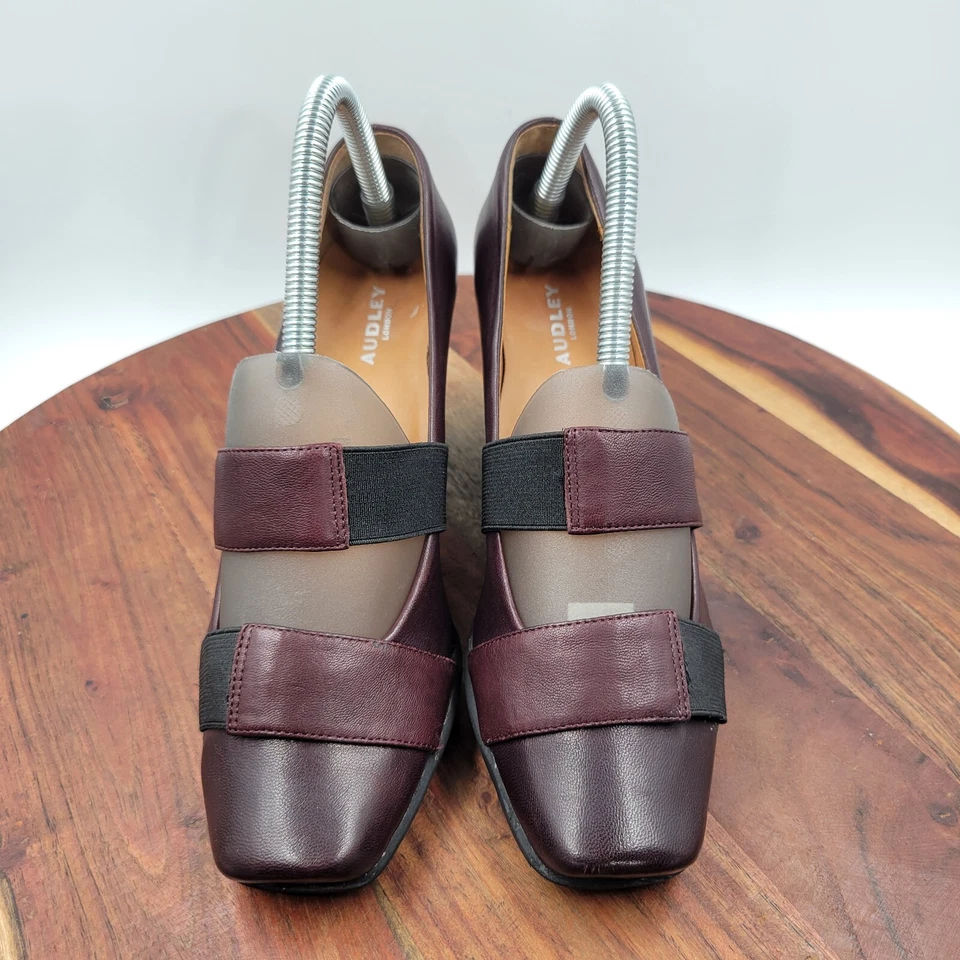 Zapatos de tacón Audley London para mujer 37/6,5 púrpura cuero negro Mary Jane Foto 3 de 4