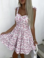Love Shack Fancy Style Trimmed Floral Cotton Mini Dress Pink and White