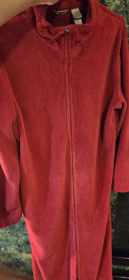Women’s Adonna Large Red Fleece Zip-Up Robe Plush Cozy Sleep Lounge - Image 4 of 4