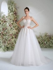 A-Line Wedding Dresses Spaghetti Straps Coset Sequins Mesh White Bridal Gowns
