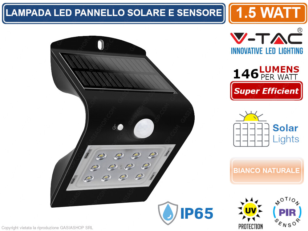V-TAC VT-767-2 8276 Lampadaire d'extérieur solaire avec détecteur de mouvements