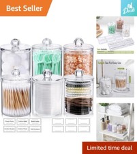 Clear Plastic Apothecary Jar Set - 6 Pack Qtip Holder Dispenser for Bathroom ...