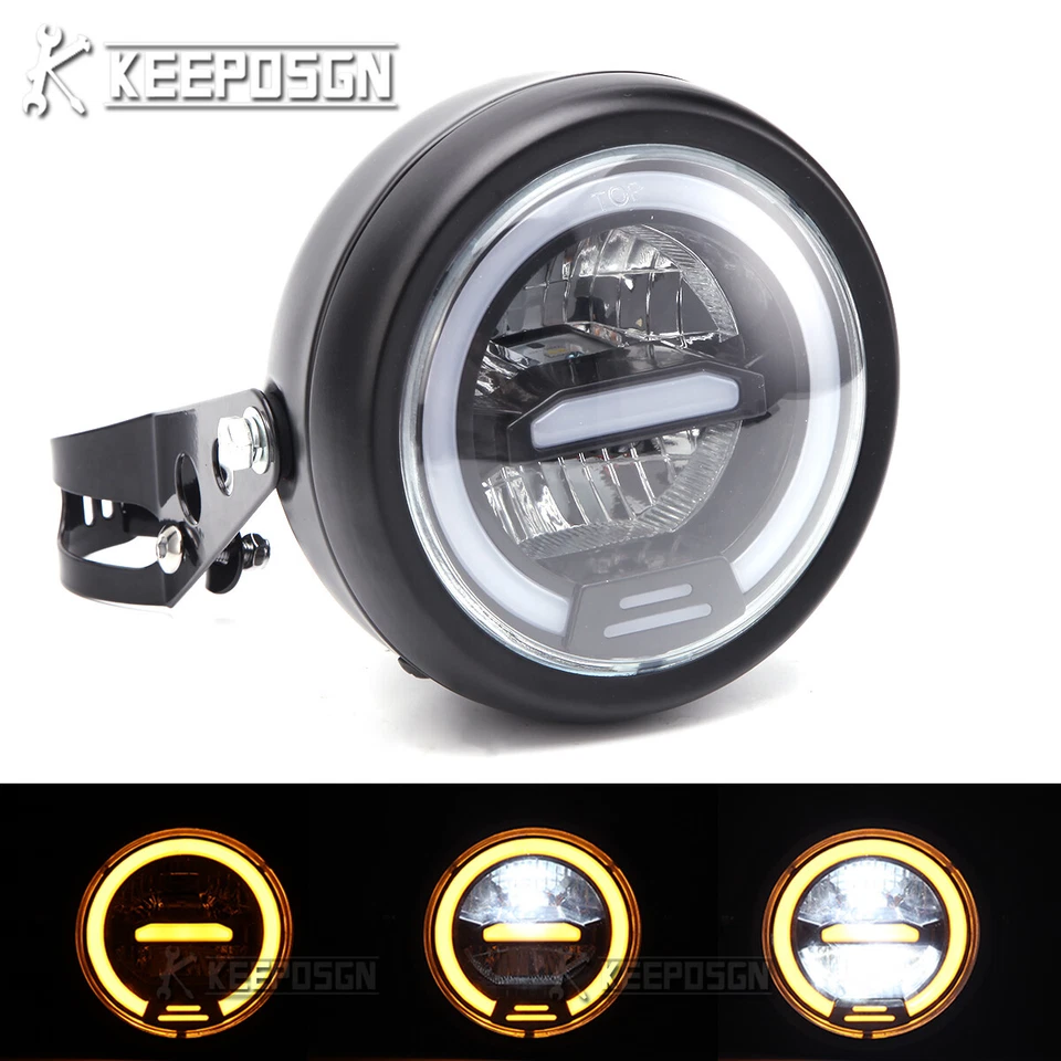 For Suzuki GS 450 250 500 750 1000 LED Headlight Hi/Lo DRL Yellow Light + Clamps - Image 2 of 4