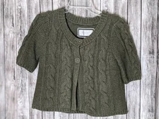 Women's Green 2-Button Bolero Style Jacket Angora Blend Cable Knit Sweater Sz S