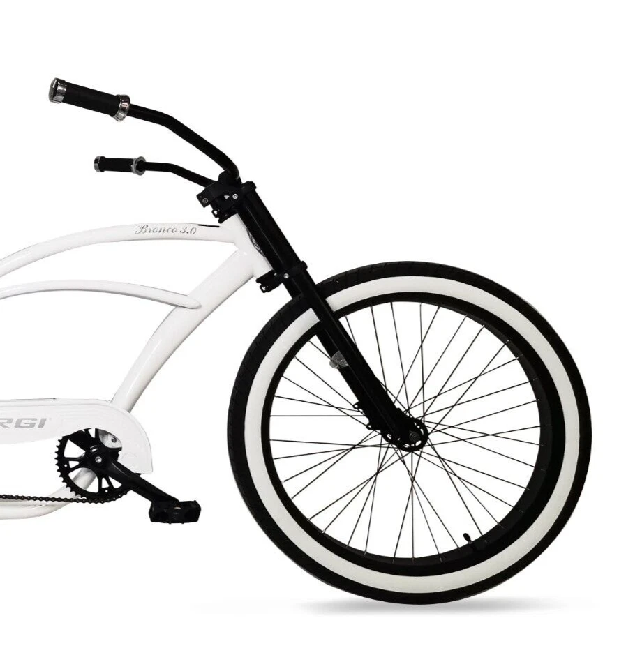 26" Wheels White Steel Stretch Beach Cruiser Fat Tires Single Speed Gift Bicycle - Image 3 of 4