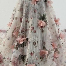 Lace Fabric Embroider 3D Flower Wedding Bridal Voile DIY Organza Chiffon Floral