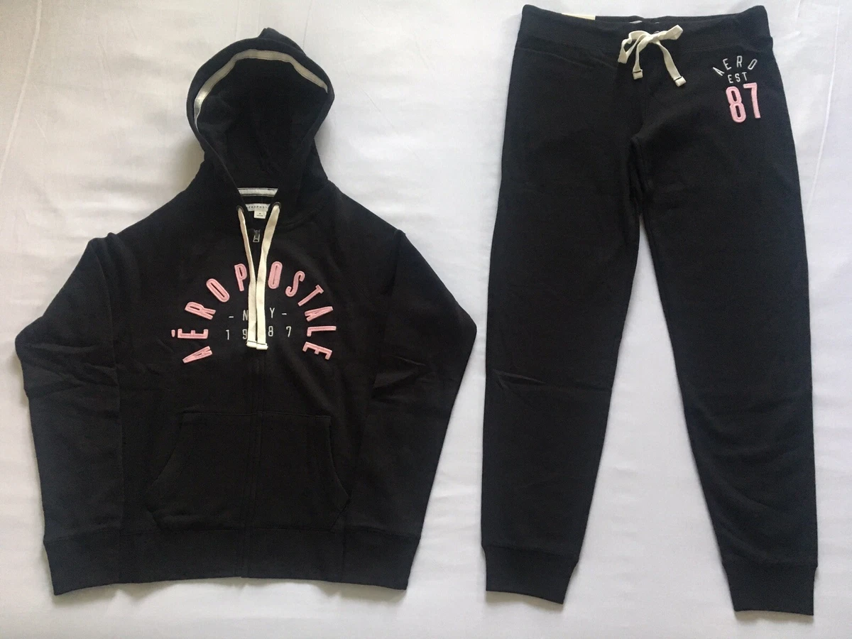 Aeropostale Womens Black Hoodie &Sweat Pants Jogger Matching Set