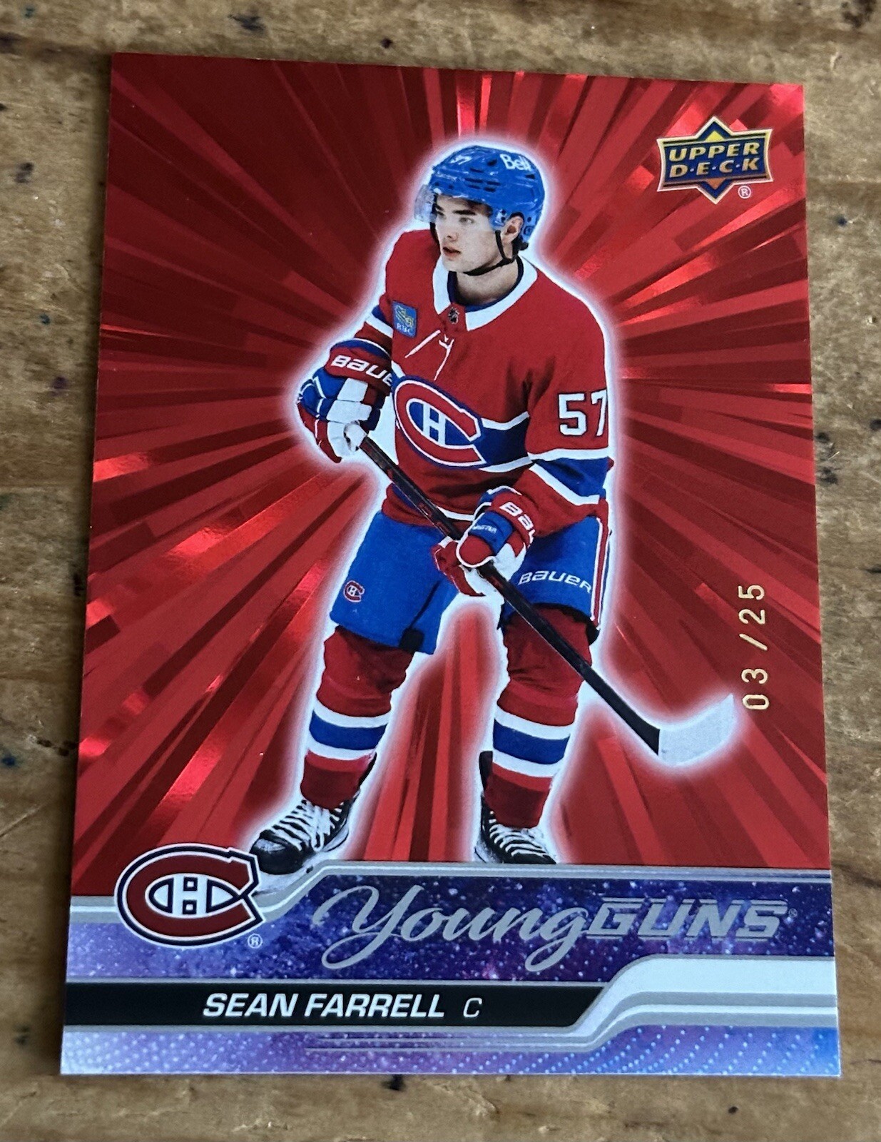 2023-24 Upper Deck Young Guns Sean Farrell Red Outburst #3/25 #234 Canadiens