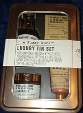 The Fuzzy Duck Luxury Tin Body Care Set Sandalwood sealed 