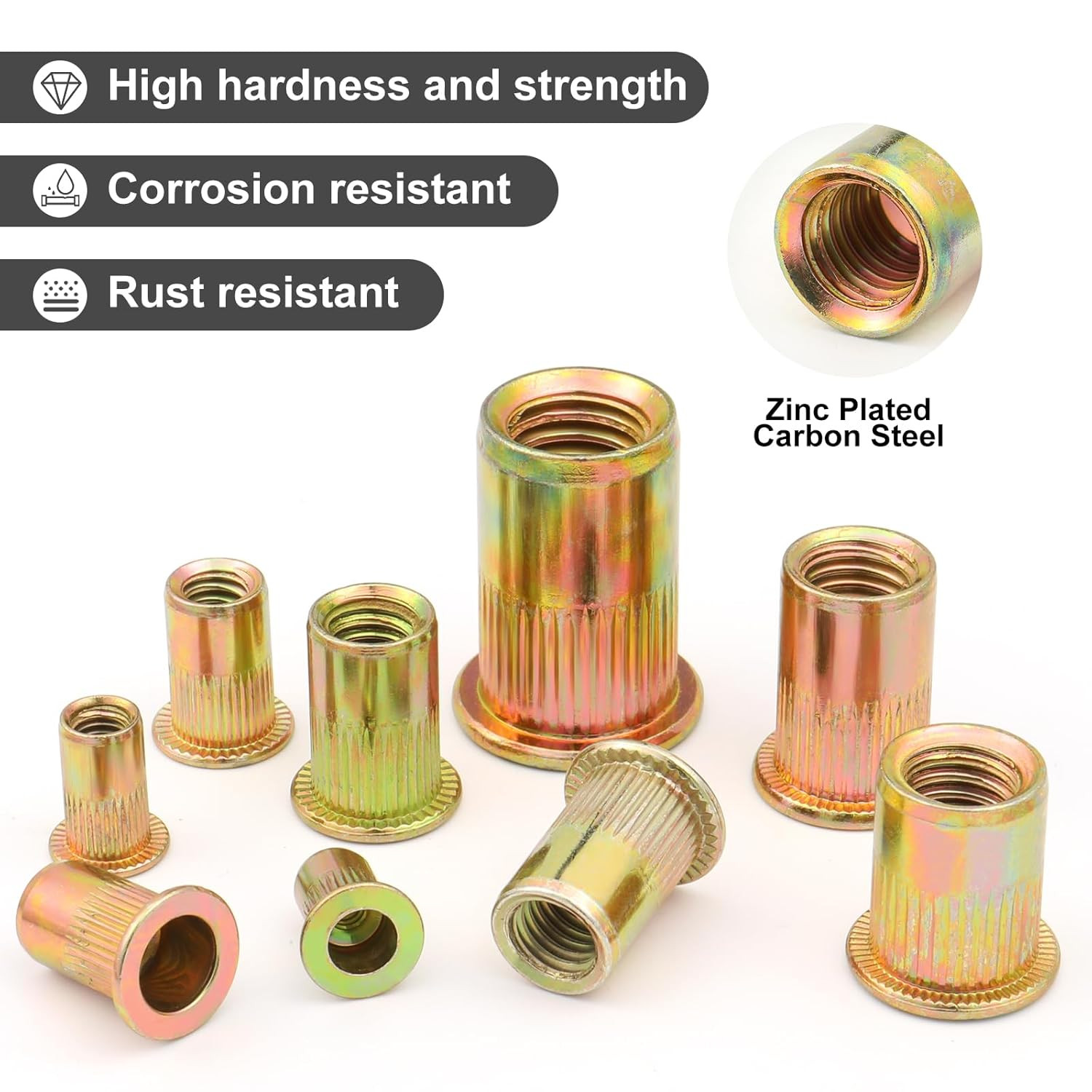 200Pcs 10-32UNC Rivet Nut Carbon Steel Zinc Plated Rivnut Threaded Insert Nut, K