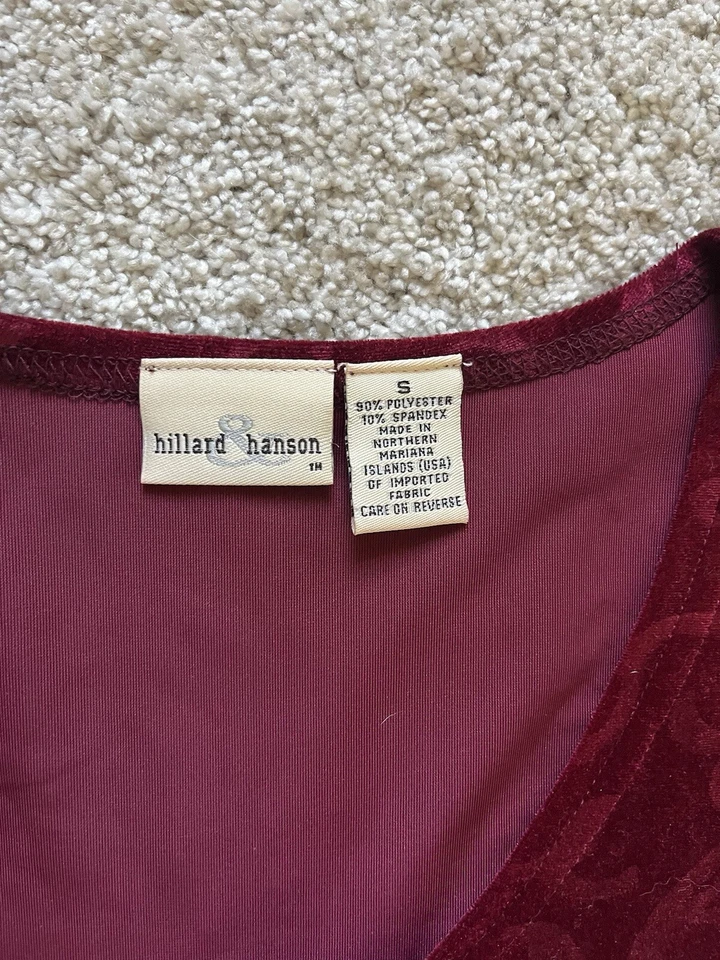 Vestido Floral De Colección Hillard & Hanson Para Mujer Rojo Terciopelo Manga Corta Talla Pequeña Y2K Foto 3 de 4