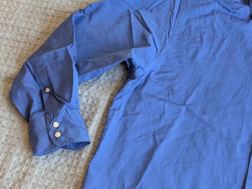 Brooks Brothers Thomas Mason Dress Shirt Men 17 34 Blue Button Up Long Sleeve - Image 3 of 4