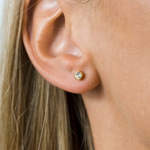 April Birthstone Bezel Gold Stud Earrings - Picture 4 of 4