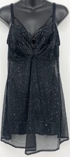 NEW Auden Womens Black Glitter Babydoll Lingerie Set XL Adjustable Unlined Sheer