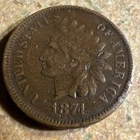 1874 Indian Head Cent 1C, Very Good VG, Slight Bend A-87