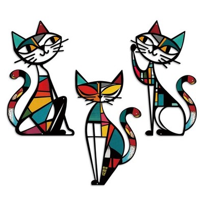3 Pieces Cat Metal Wall Decor, Colorful Mid Century Modern Abstract Wall Hang...