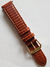 18mm - Tan Lizard Grain Pattern Leather Watch Band -  Gold Buckle / w Pins 