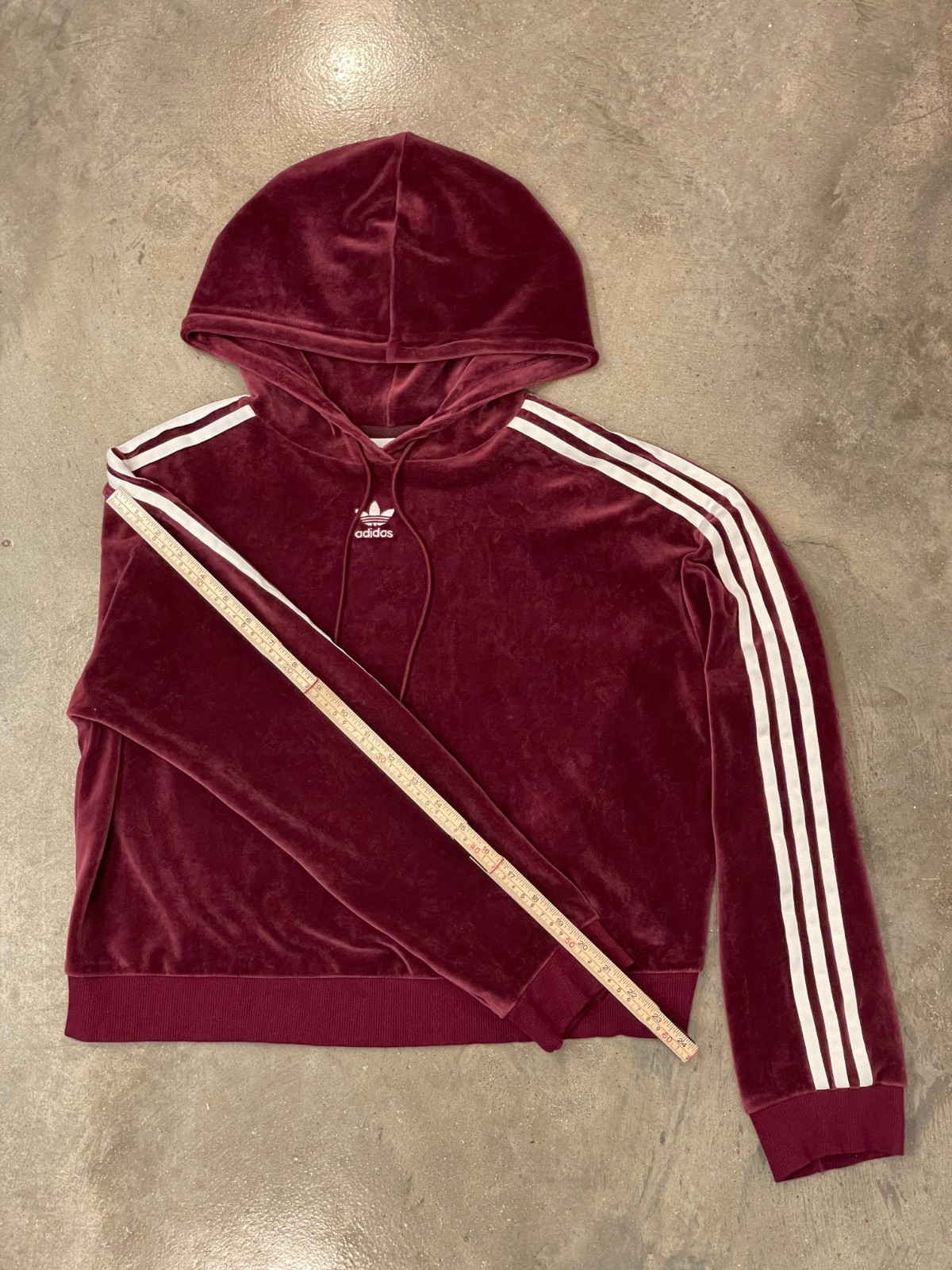 Adidas Velour Hoodie Womens S Maroon 3 Stripe Velvet Drawstring Y2K Style Jacket thumbnail 6