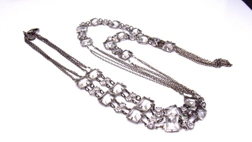 Vintage Art Deco Crystal Necklace Revival Long Multi Strand