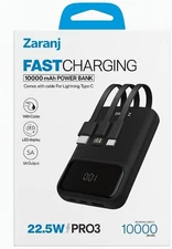 Power Bank 10000mAh Portable Charger with Built in Cable, 22.5W Fast Charging